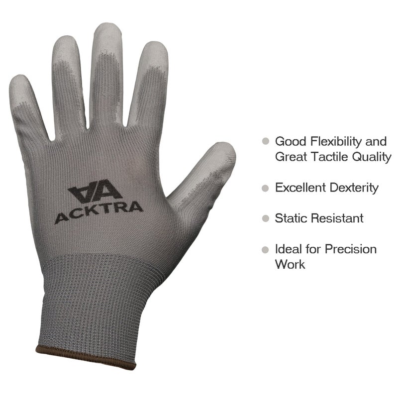 ACKTRA Ultra-Thin PU Safety WORK GLOVES 12 Pairs, WG002 Blue/Black, Large - Image 3